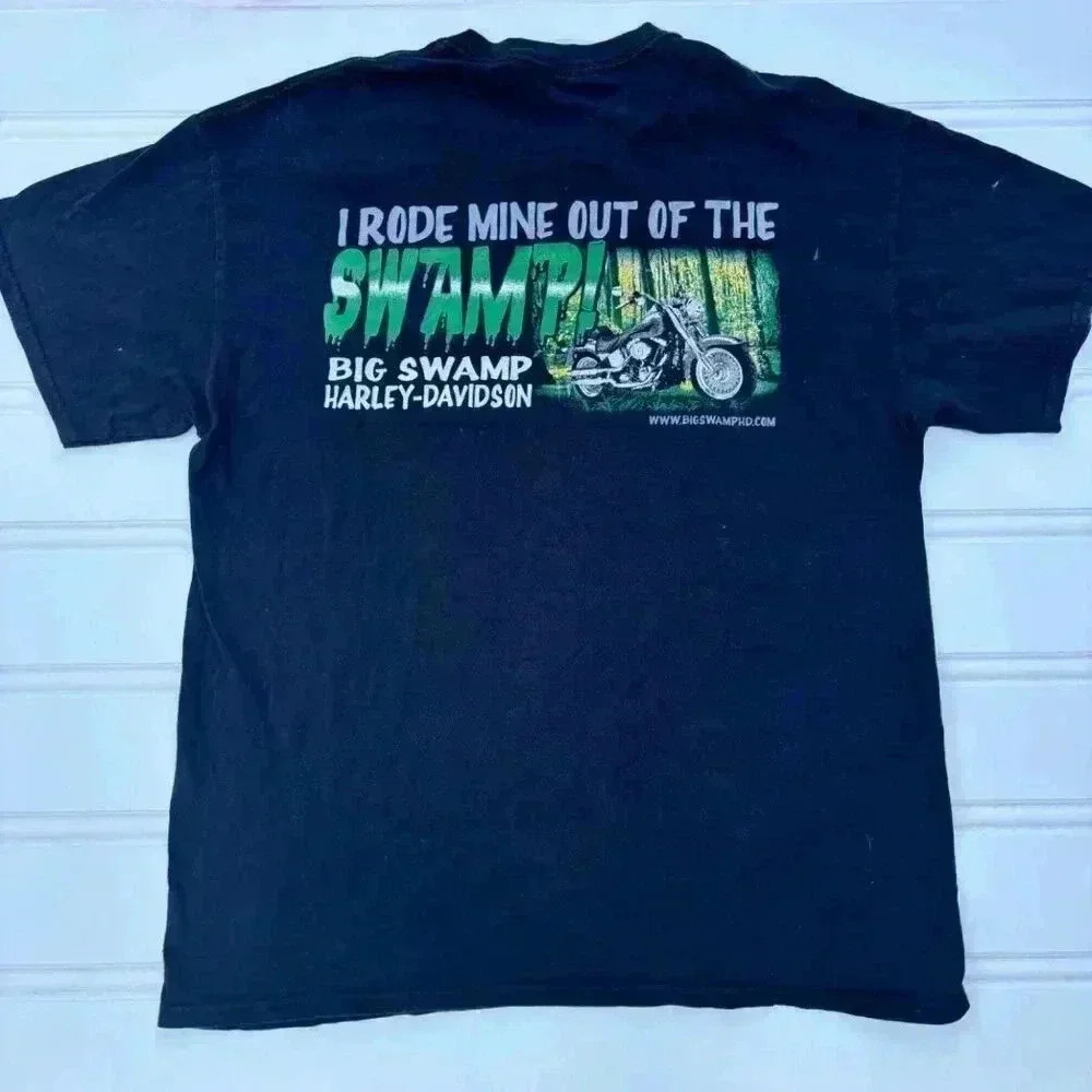 Harley-Davidson rode mine out of the Swamp Black T-Shirt L  Alabama Big Swamp